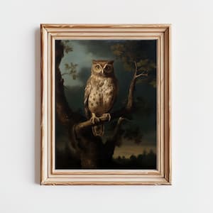 Moody Owl Painting | Dark Academia Bird Wall Art | Unframed Matte Vertical Poster Print