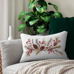Festive Berries & Pine Cones Christmas Pillow - Festive Holiday Pillow - Holiday Interior Design - Winter Pine - Pillow Cover with Insert