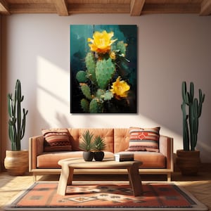 Sunny Yellow Flowering Cactus Oil Painting - Canvas Gallery Wrap Print