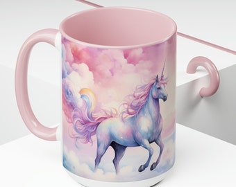 Mug Licorne céleste - Nuages fantaisistes et ciel magique - Mug à café en céramique de 15 oz, cadeau et décoration de cuisine de rêve