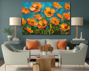 Kalifornische Mohnblumen Ölgemälde Leinwanddruck - Kalifornische Mohnblume Kunstdruck - Goldene Mohnblume Malerei