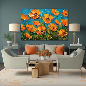 California Poppies Oil Painting Canvas Print -  California Poppy Art Print - Golden Poppy Painting - California Poppy Print