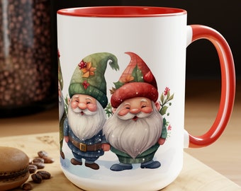 Jolly Gnomes Christmas Coffee Mug - Festive Holiday Drinkware - Unique Winter Ceramic Cup - Seasonal Gift for Coffee Lovers - 5 Colors