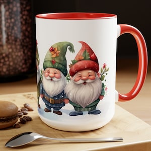 Jolly Gnomes Christmas Coffee Mug - Festive Holiday Drinkware - Unique Winter Ceramic Cup - Seasonal Gift for Coffee Lovers - 5 Colors