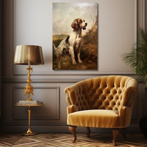 Vintage inspirierter Jagdhund Leinwanddruck - Großes Ölgemälde Vintage - Stil des 19ten Jahrhunderts Wandkunst - Jagdhund Druck