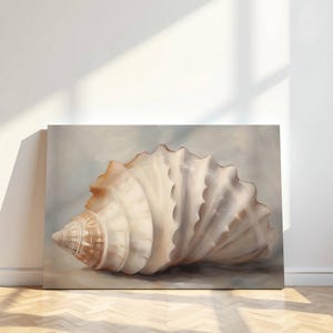 Seashell Oil Painting Print | Coastal Beach Art | Canvas Wrap Decor