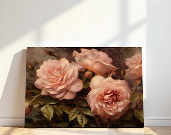 Pink Roses Victorian Wall Art | Antique Floral Canvas Print