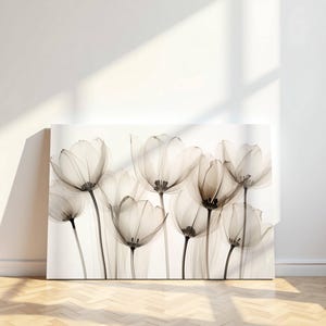 Tulips Glass X-Ray Art on Canvas | Neutral Botanical Wall Print