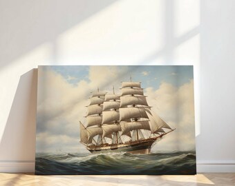 Decoración de pared náutica / Impresión artística de barco vintage / Lienzo de velero del siglo XIX