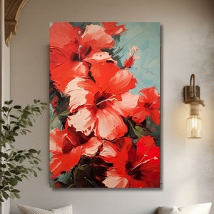 Red Hibiscus Blossom Canvas Art - Abstract Floral Wall Decor - Flower Wall Print - Floral Artwork - Red Hibiscus Painting - Canvas Art Print