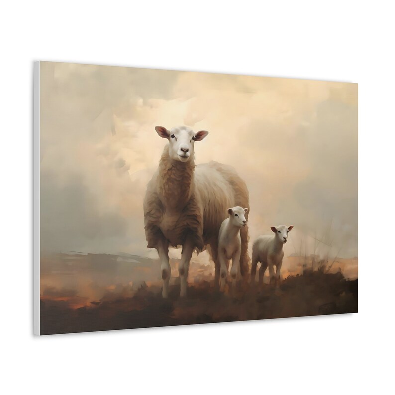 Mother Sheep & Lambs | Farmhouse Animal Art Vintage Oil Painting ...
