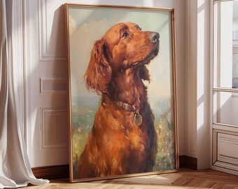 Irish Setter, Red Setter Antique Oil Painting Print, Unframed Pet Portrait Wall Art, Home Decor, Dog Lover Gift