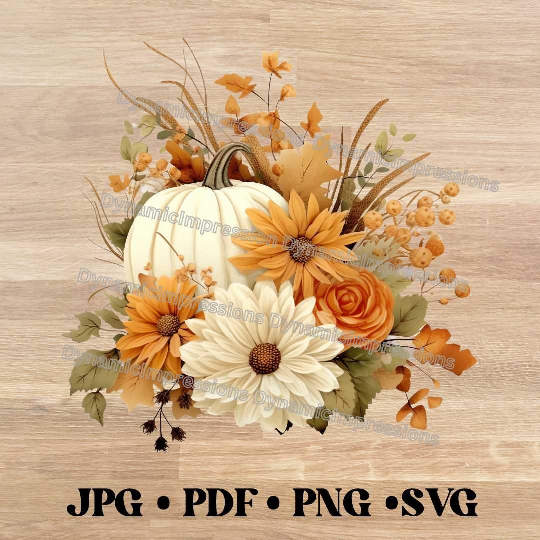 Boho Fall Harvest Floral Pumpkin Clip Art | Instant Download Svg, Jpg ...