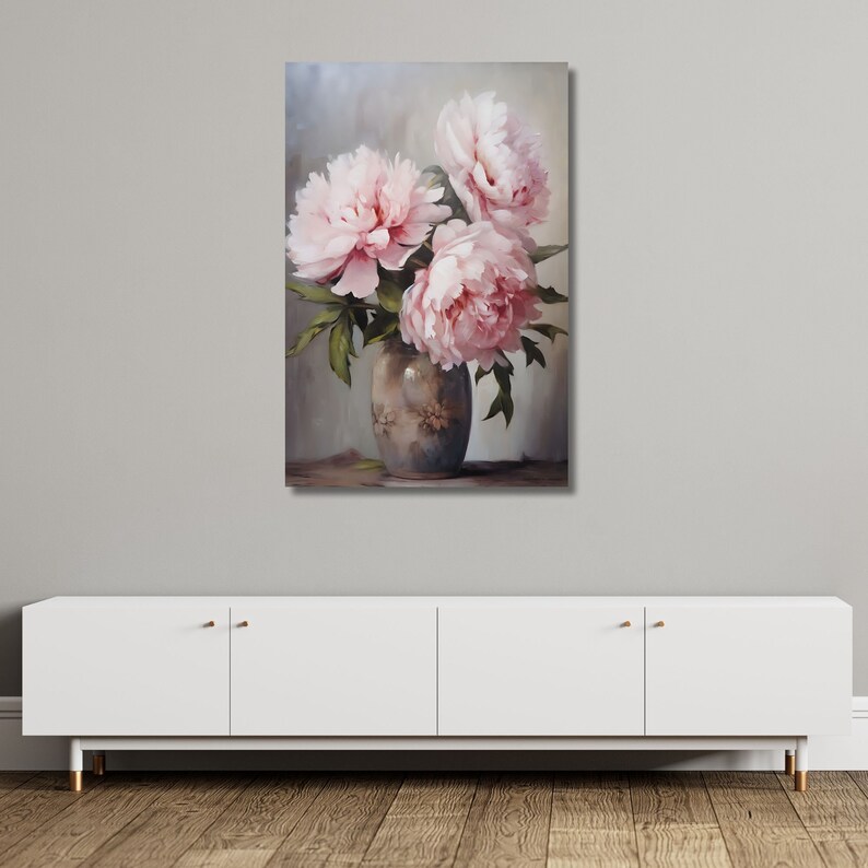 Enchanting Pink Peony Blossoms Antique Vase Pink Peony Canvas Art ...