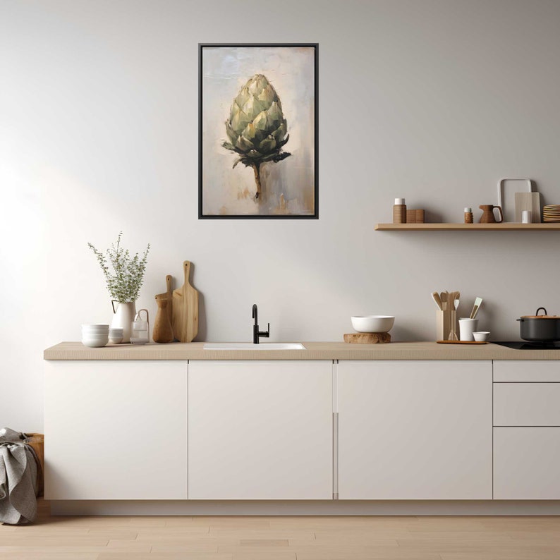minimalist kitchen prints: line art botanical & still... Minimalist Kitchen Wall Art | Still Life Artichoke Oil Painting ...
