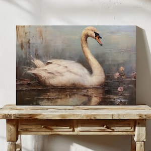 Swan Wall Decor | Vintage Victorian Oil Painting on Canvas Print