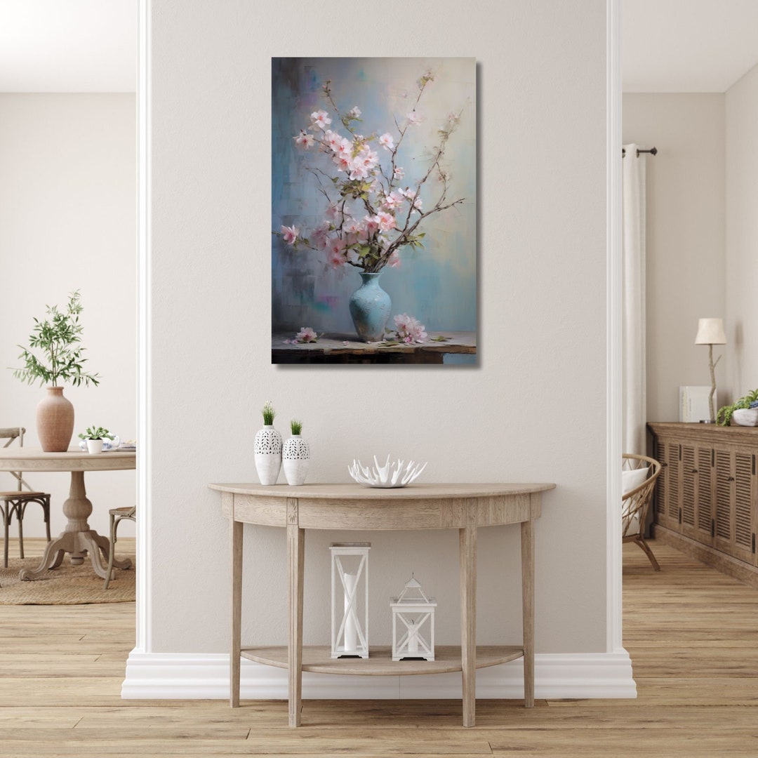 Vintage Still Life Pink Flowers Floral Arrangement Painting | Canvas ...