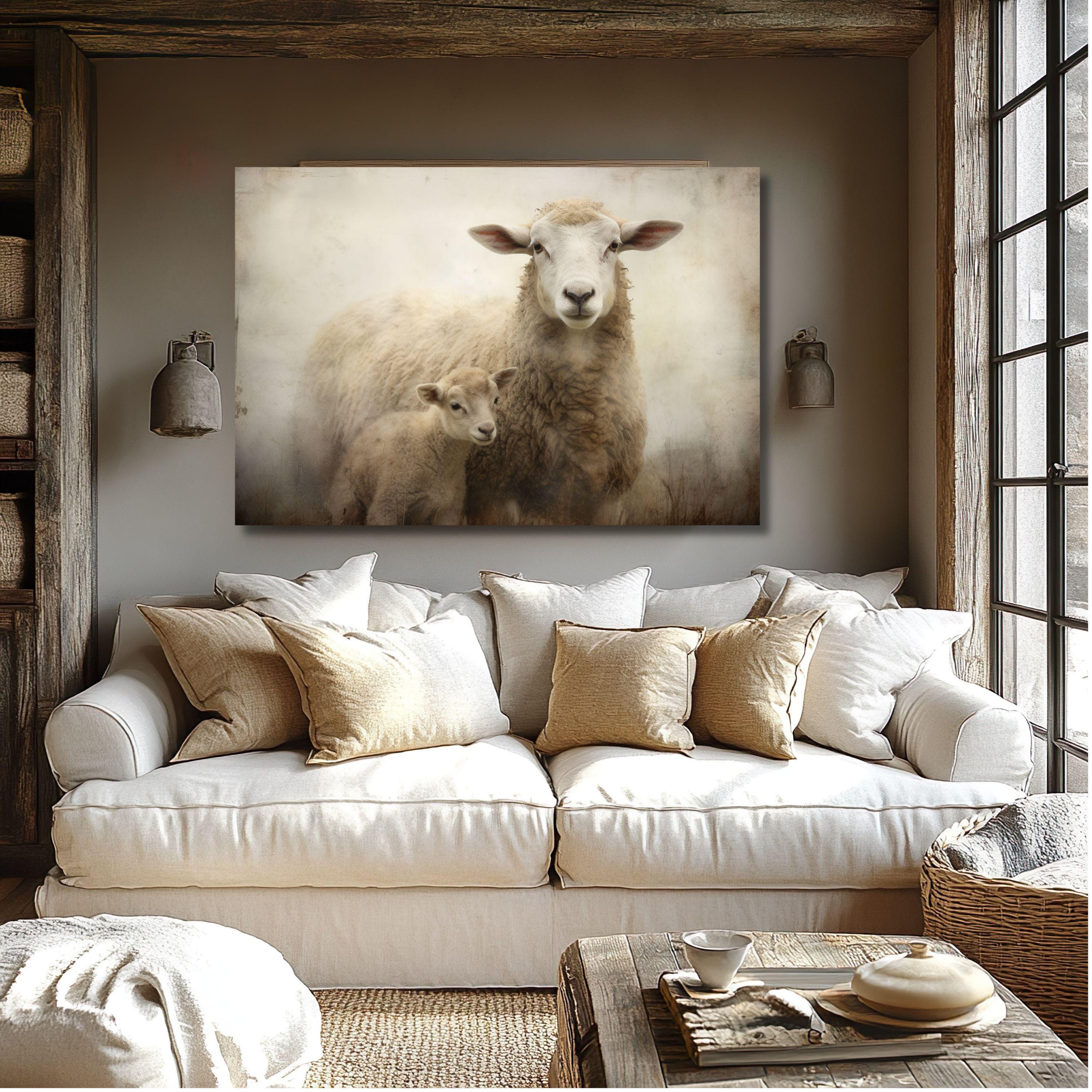Antique Mother Sheep & Lamb II | Farmhouse Animal Art Vintage Oil ...