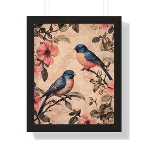Chinoiserie Blue Birds and Flowers Framed Art Print