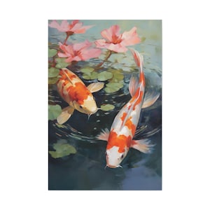Lucky Koi Fish Lotus Pond - Feng Shui Oil Painting - Feng Shui Art - Koi Painting - Zen-Inspired Artwork - Canvas Gallery Wrap Print