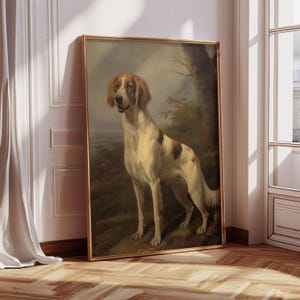 Antique Dog Painting - Spaniel Pointer Dog Oil Painting Original - 19th Century Art - Vintage Fine Art - Unframed Premium Matte Poster Print