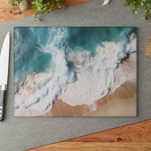 Beach Waves Schneidebrett aus gehärtetem Glas - Atemberaubendes Küchendekor in den Größen 11x15 und 20x28cm