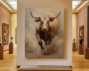 Majestic Bull Charging - Abstract Bull Painting - Bull Painting on Canvas - Canvas Print
