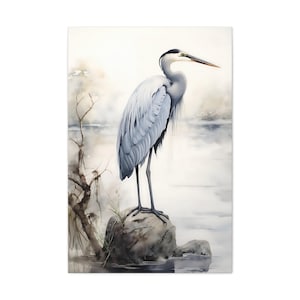 Great Blue Heron Painting - Animal Wall Art - Wildlife Art - Bird Art for Wall - Large Canvas Gallery Wrap Print