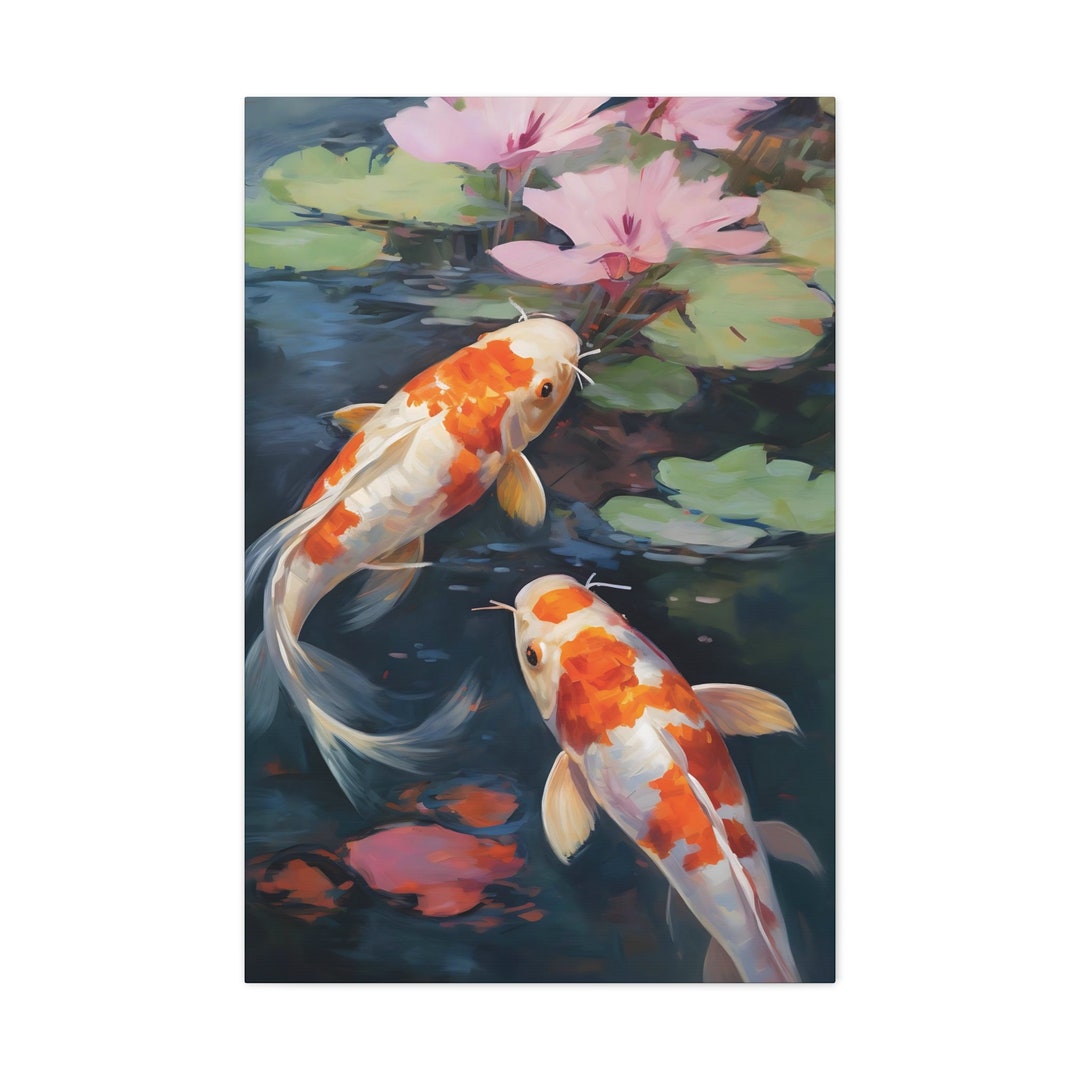 Lotus Pond Koi Fish Harmony Feng Shui Oil Painting Feng Shui Art