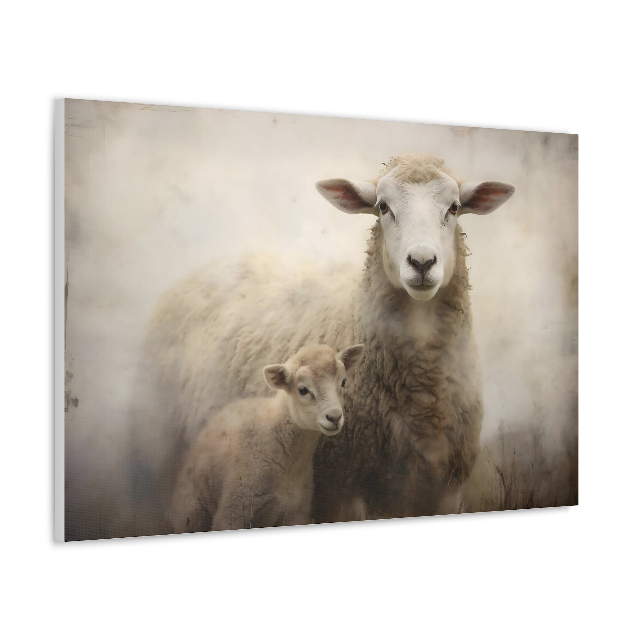 Antique Mother Sheep & Lamb | Farmhouse Animal Art Vintage Oil Painting ...