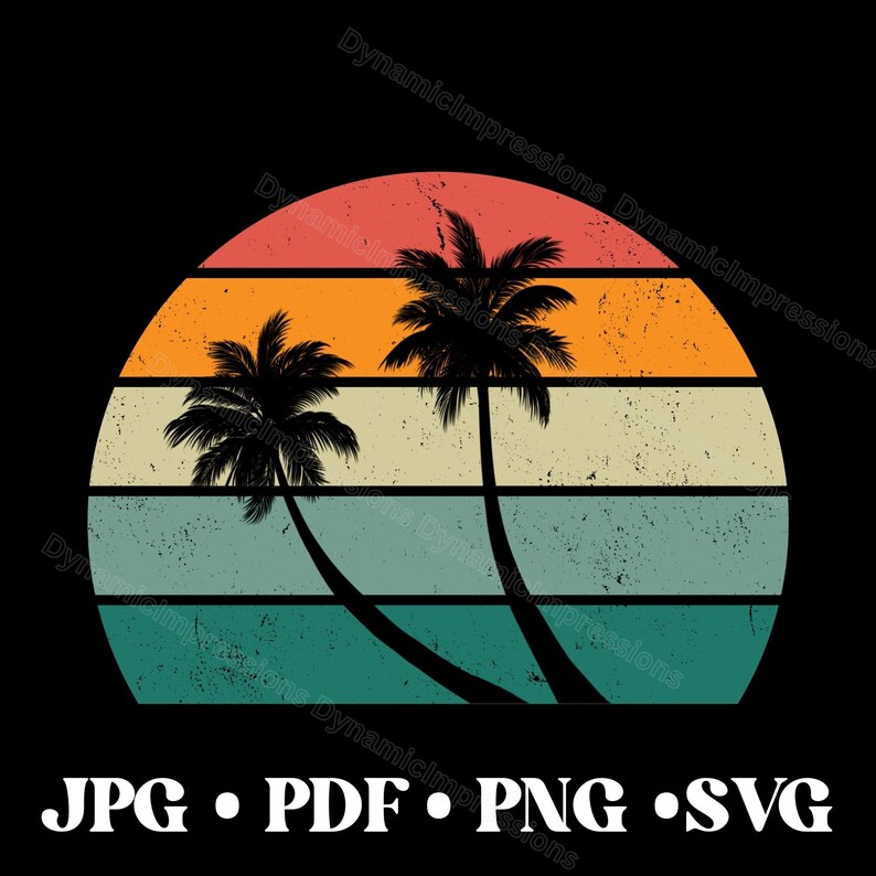 Retro Summer Palm Tree Sunset Clip Art | Instant Download | Red Orange ...