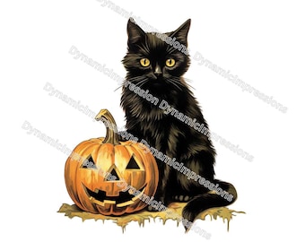 Retro Vintage Halloween Schwarze Katze Jack O 'Laterne Hochwertige Clip Art | Sofort Download | Digitale Datei | pdf jpg png svg