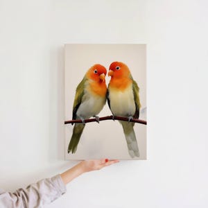 Feng Shui Bird Wall Decor - Agapornis Love Birds Watercolor Painting Canvas Print
