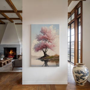 Feng Shui Art Pink Cherry Blossom Wall Art Home Decor Canvas Print