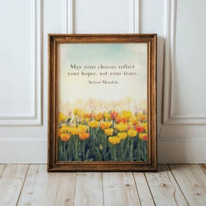 Nelson Mandela Quote Unframed Print with Yellow Floral Design