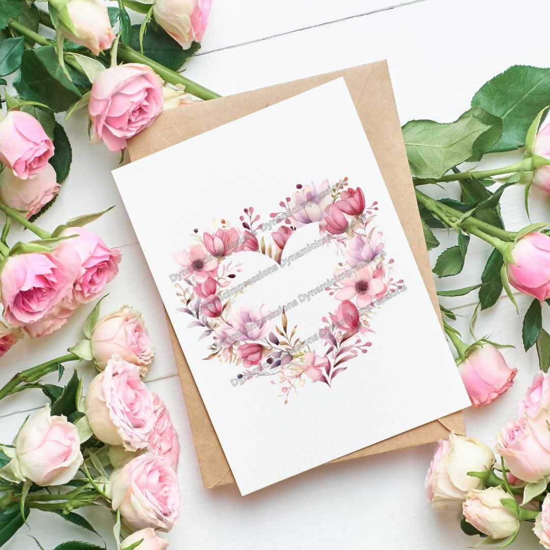 Watercolor Pink Heart Floral Heart Shaped Wreath - Wedding Clip Art DIY ...