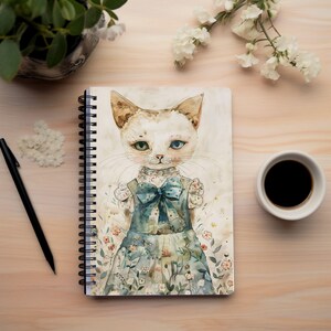 Decorative Notebook - Cat Journal - Floral Notebook Spiral - 118 Page Spiral Notebook - Durable Spiral Notebook - Cool Gifts for Cat Lovers