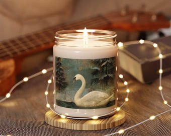 Vintage Christmas Swan Winter Holiday Candle, Scented Soy Candle 9oz | Antique Oil Painting Snowy Lake