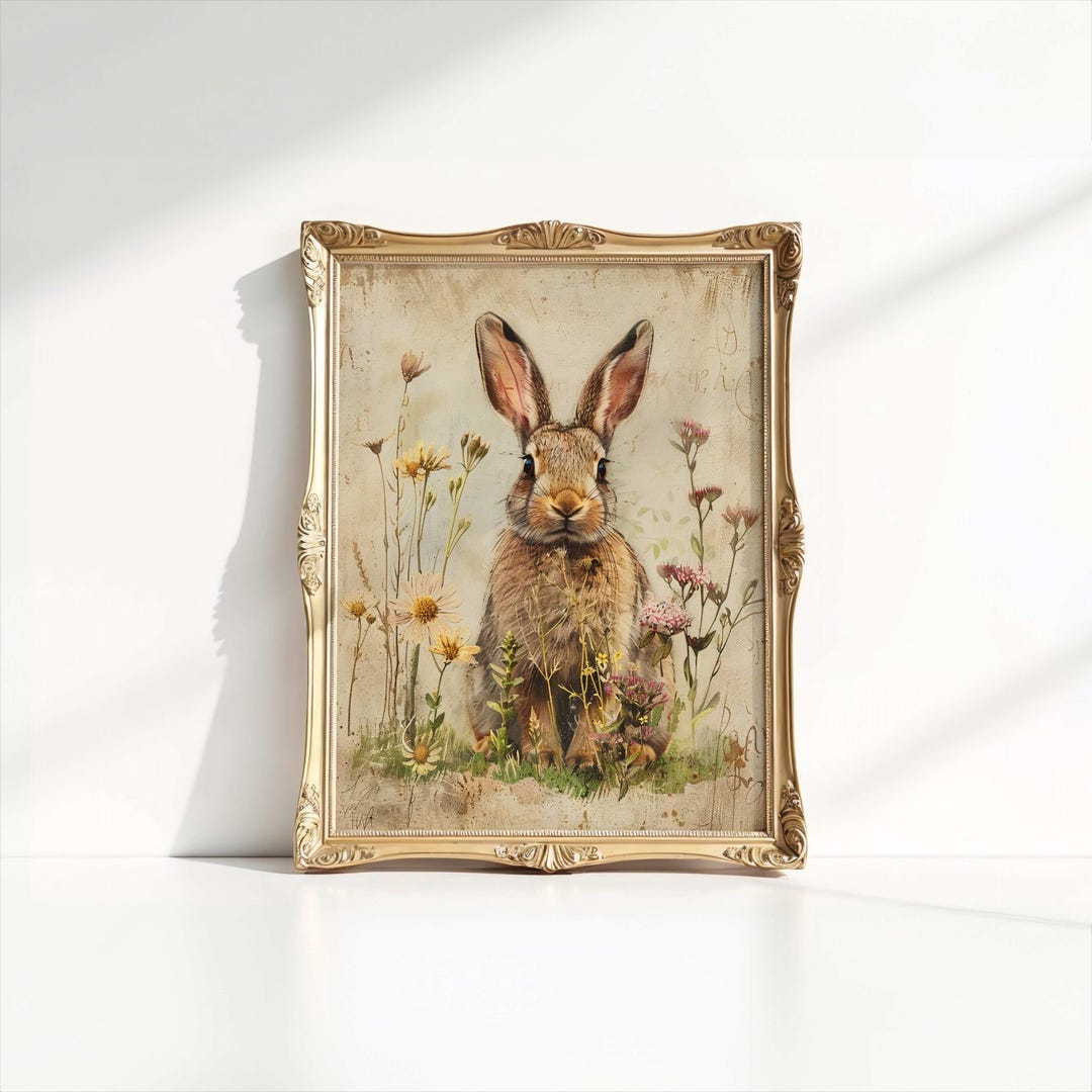 Antique Rabbit Poster Print, Cottagecore Bunny Wall Art, Vintage ...