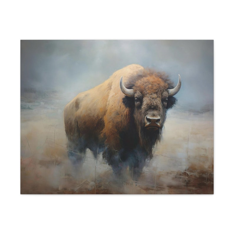 Ethereal Buffalo in Misty Field Bison Painting Nature-inspired Wall Art ...