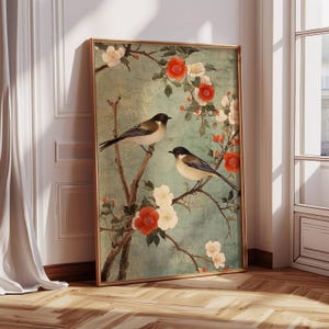 Chinoiserie Wall Art Birds Floral - Unframed Premium Matte Poster Print