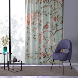 Chinoiserie Curtains - Exotic Birds Floral Drapery - 50&quot; x 84&quot; - Asian-Inspired Window Treatment - Elegant Asian Inspired Decor