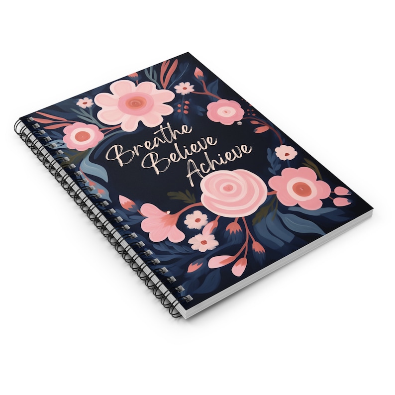 Floral 6x8 Ruled Journal Notebook Breathe Believe Achieve Blank Diary