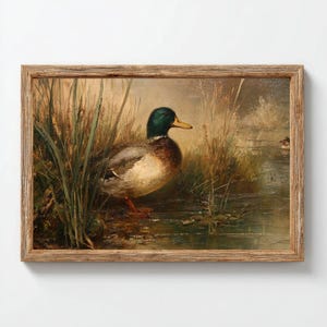 Mallard Duck on Pond Unframed Oil Painting Matte Print - Antique Wall Art