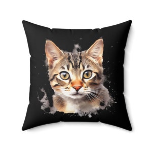 Tabby Cat Pillow | Double Sided Cat Illustration | Polyester Cushion with Concealed Zipper