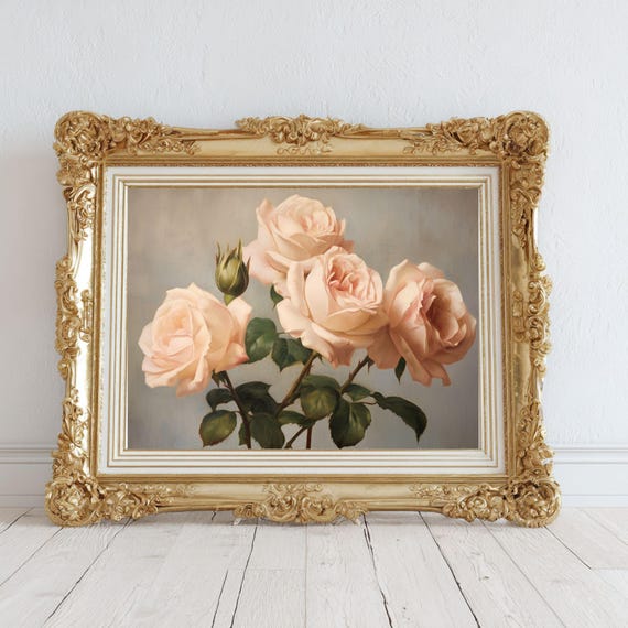 Victorian Style Antique Pink Roses Premium Matte Horizontal Poster