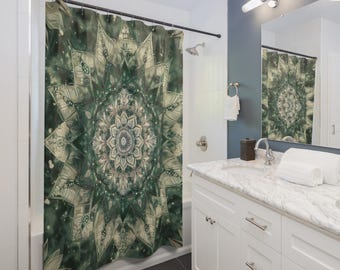 Boho douchegordijn - groen douchegordijn - mandala-ontwerp - duurzaam polyester, 71" x 74" - badkamerdecoratie