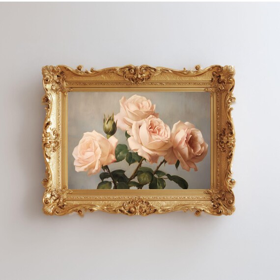 Victorian Style Antique Pink Roses Premium Matte Horizontal Poster