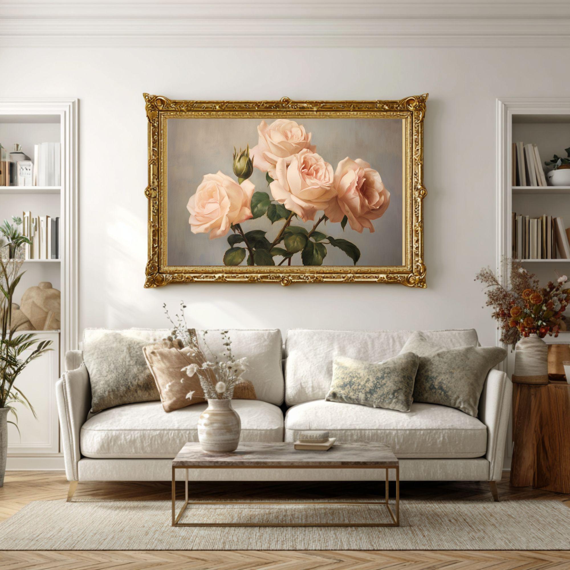 Victorian Style Antique Pink Roses Premium Matte Horizontal Poster