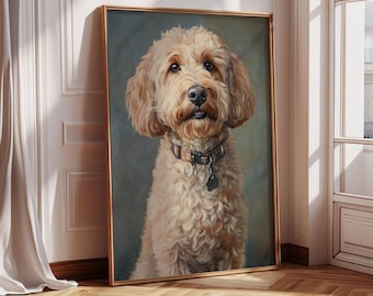 Goldendoodle Portret Wydruk, Uroczy Obraz Psa, Nieoprawiony Matowy Plakat Wydruk